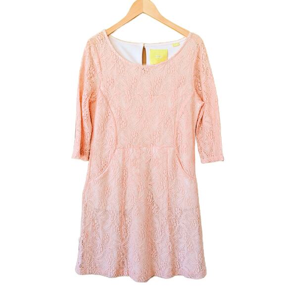 Anthropologie Maeve Lefkara Lace Dress Size Medium Blush 3/4 Sleeve - Picture 5 of 8